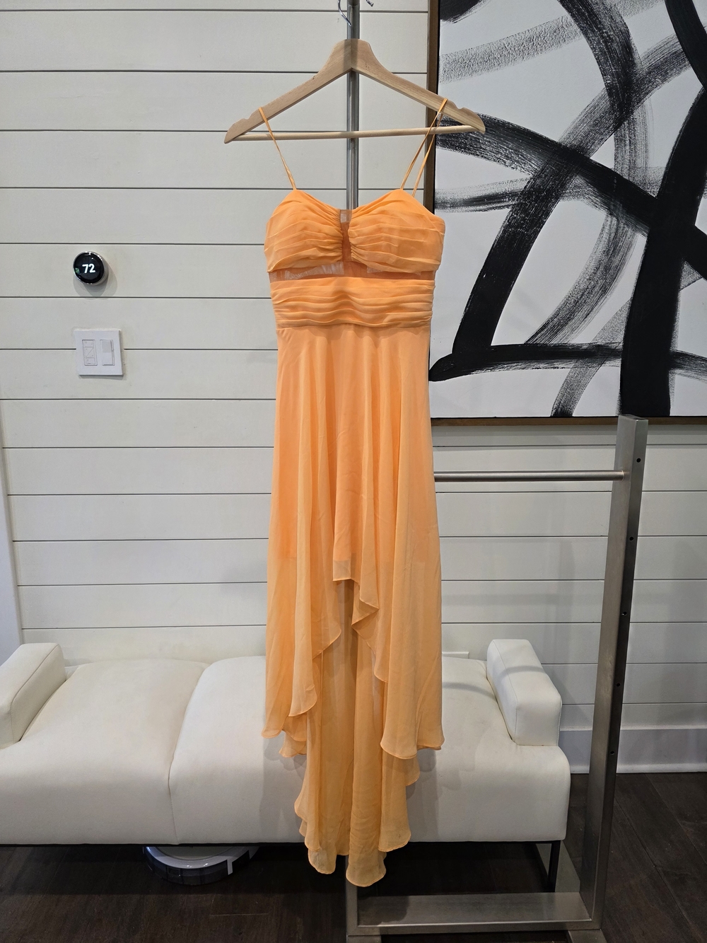 Adrianna Papell Peach-Orange High-Low Chiffon Spaghetti-Strap Dress